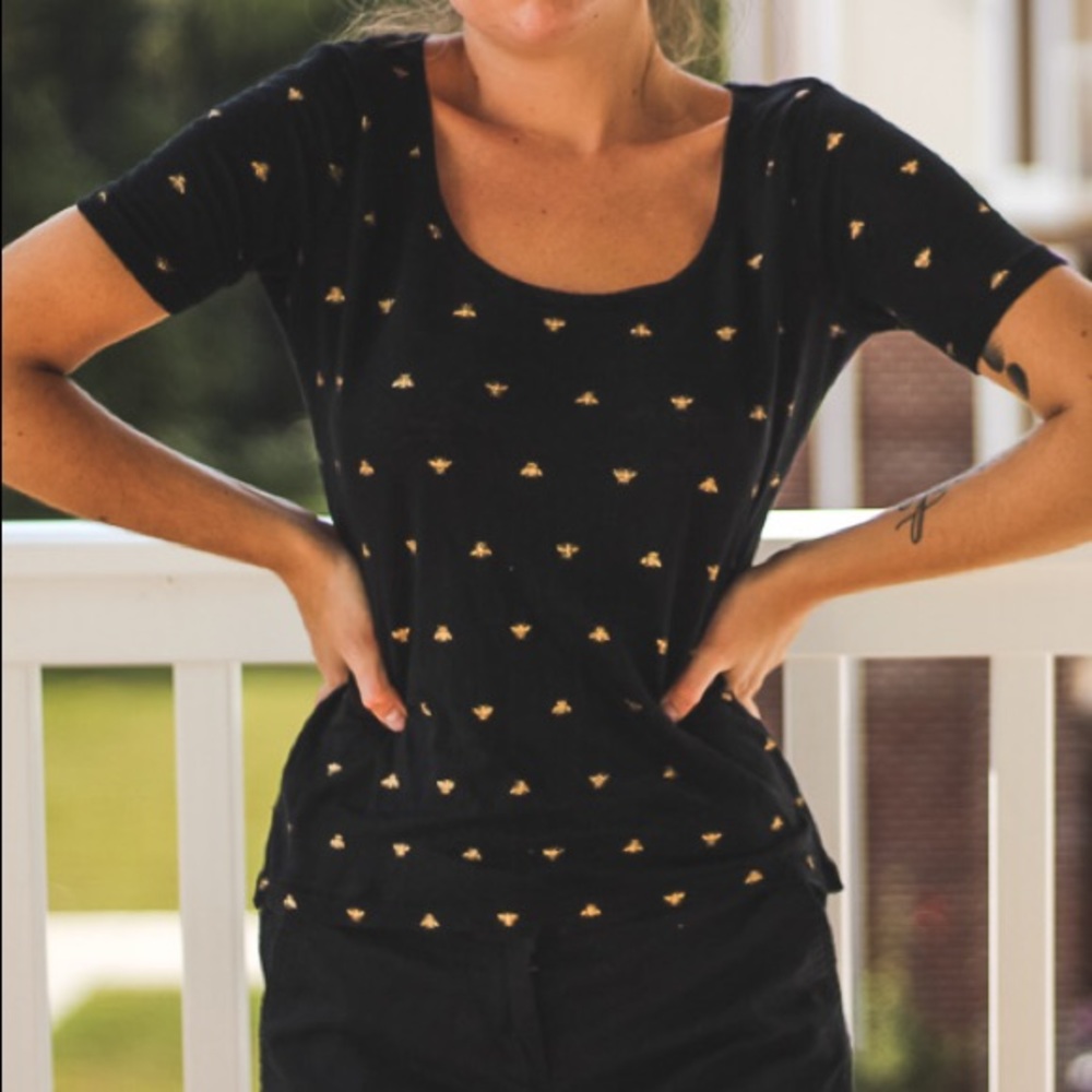 cynthia rowley black shirt with gold bee print
